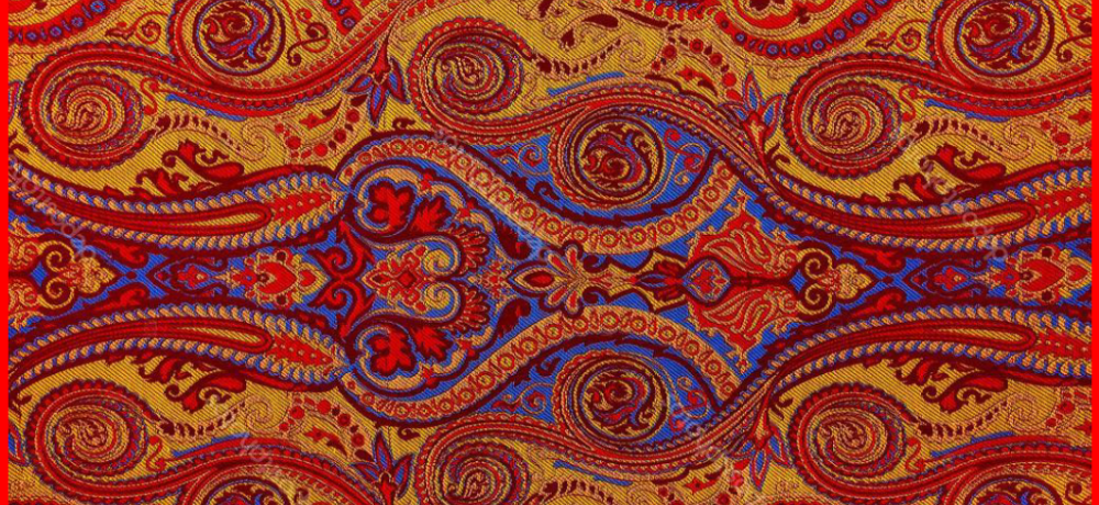 Färgglad textilie i rött, gult och orange med lite blått