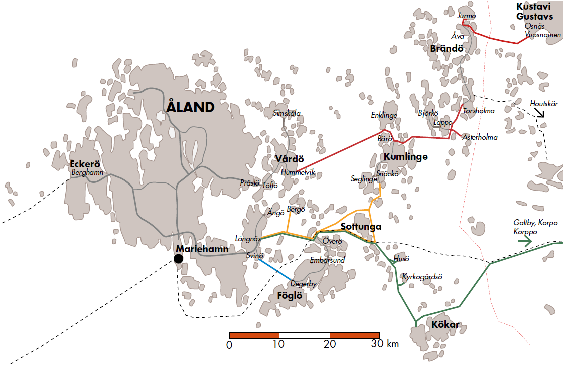 Kartan ovan visar skärgårdstrafikens linjer