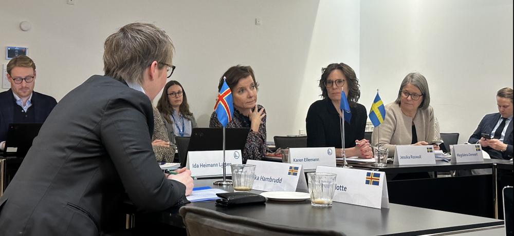 Minister Annika Hambrudd med nordiska samarbetsministerkollegor i Köpenhamn. Annika Hambrudd med flera av sina nordiska samarbetsministerkollegor