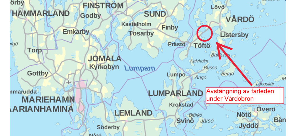 Karta med platsen för avstängningen markerad