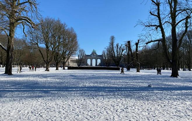 En vinterbild från parken utanför Finrep i Bryssel.