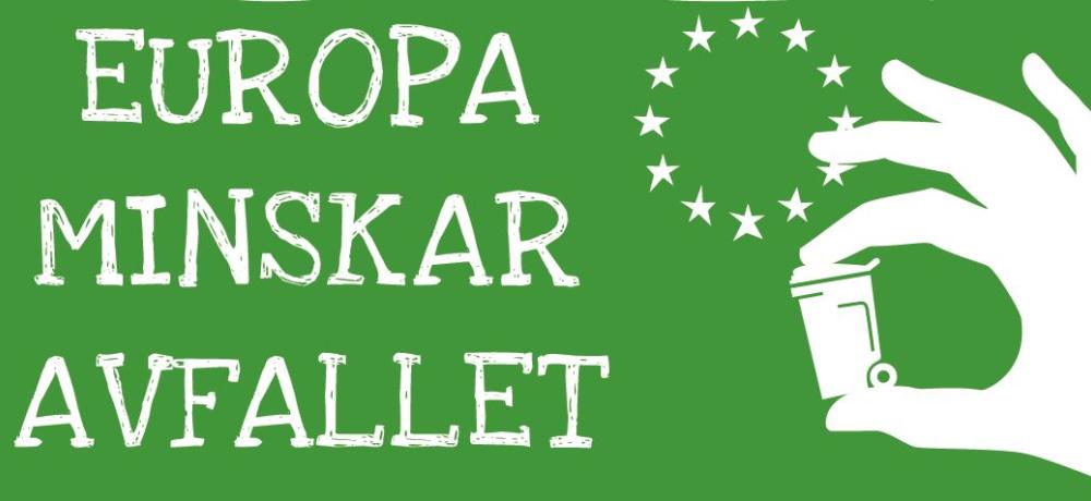 Logo med EU-stjärnor och en hand som håller i en soptunna.