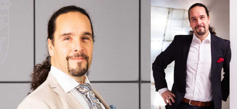 Två bilder av näringsminister Fredrik Karlström.